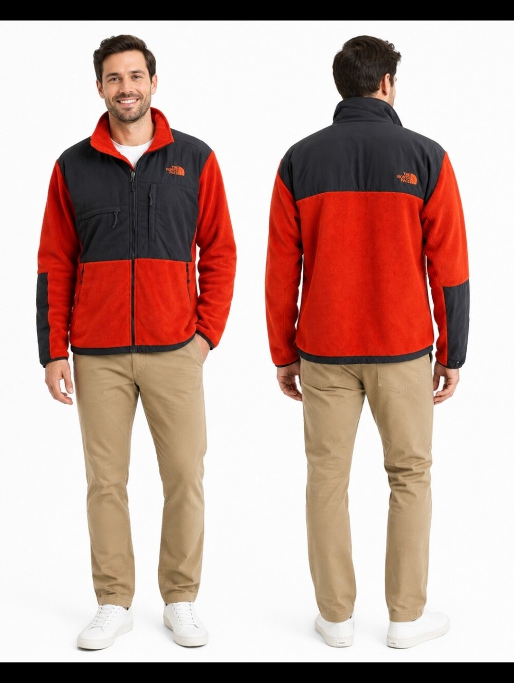The North Face Denali Jacket Orange Charcoal Gray Men L AMYN Fall 2015 - Picture 10 of 10